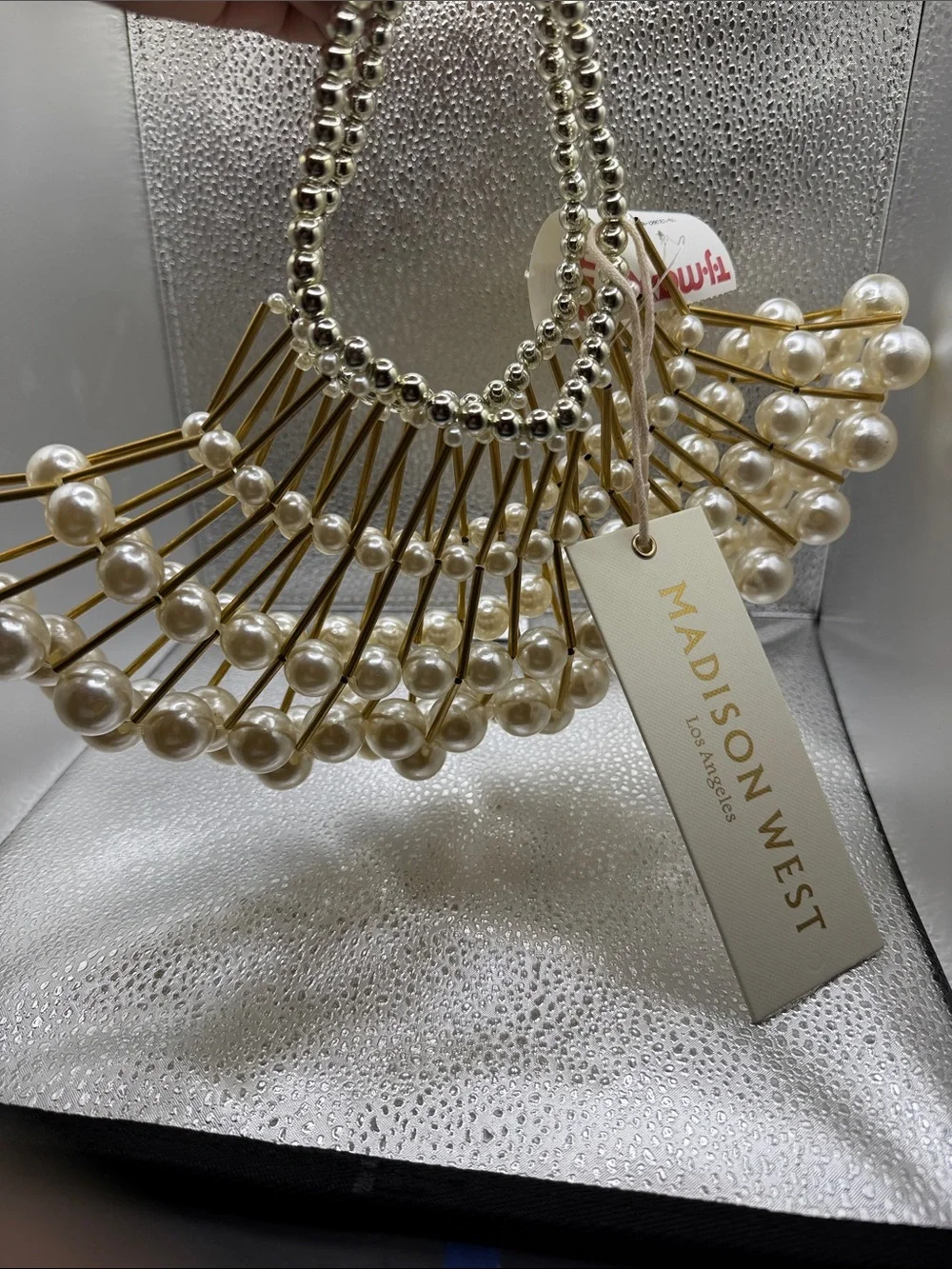 Madison West White Pearl & Gold Fan Hair Accessory
